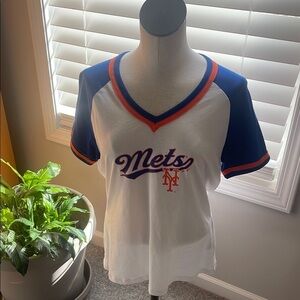 General Merchandise NY Tee white orange blue Mets V-Neck Top New size medium